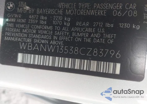 2008 BMW 535I from USA, damaged, VIN WBANW13538CZ83796